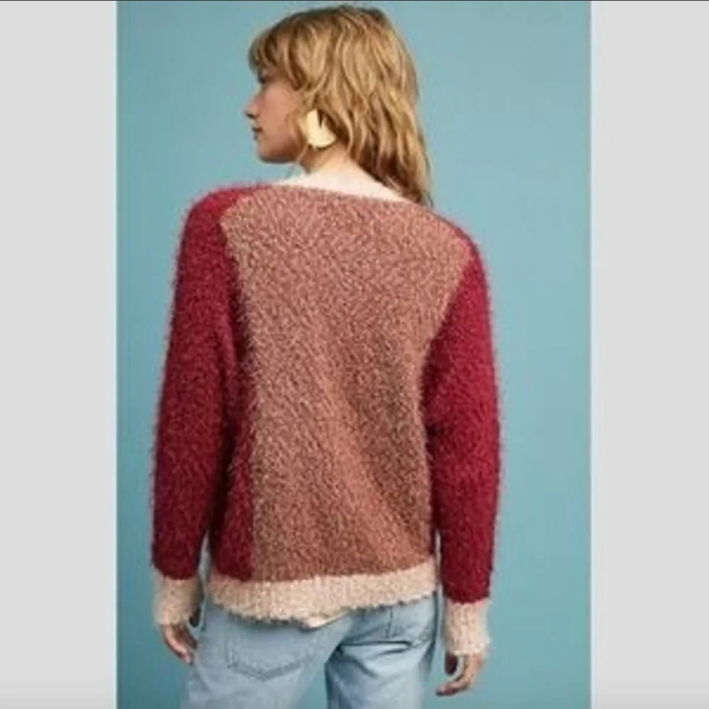 Euc Anthropologie- Fuzzy Soft Color Block Boyfrie… - image 4